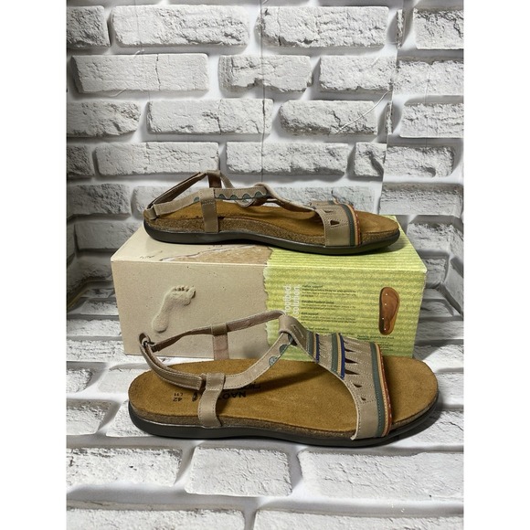 Naot Odelia Khaki Beige Combo Leather Ankle Strap Sandals Women's Size 42 - Picture 1 of 7